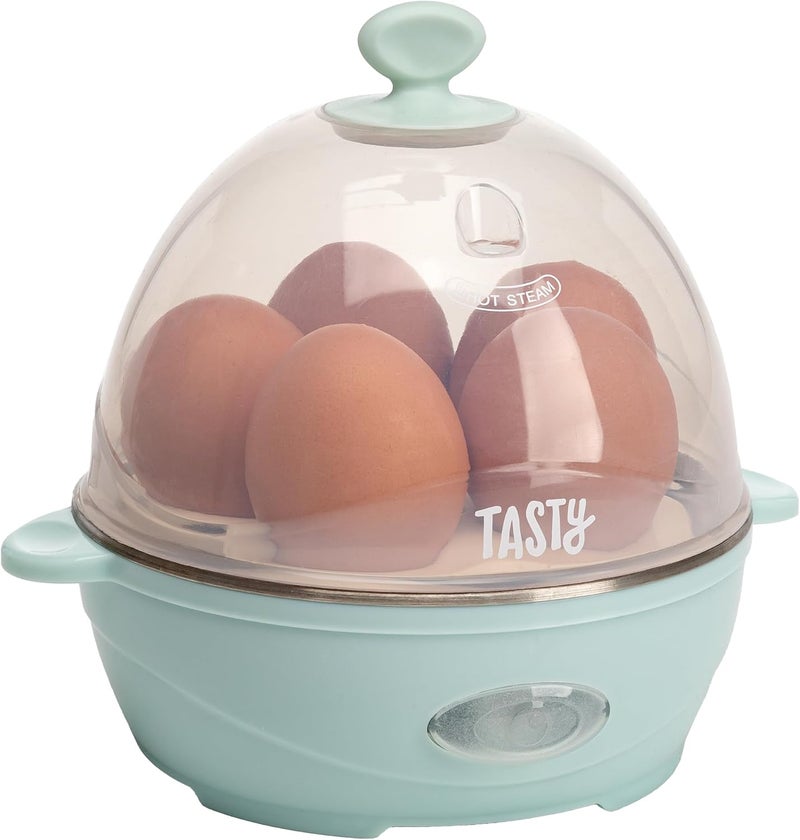 Tasty Mini Rapid Egg Cooker, 5-Egg Capacity for Perfect Hard Boiled Eggs or Omelets, Auto Shut Off, Aqua - Image 1